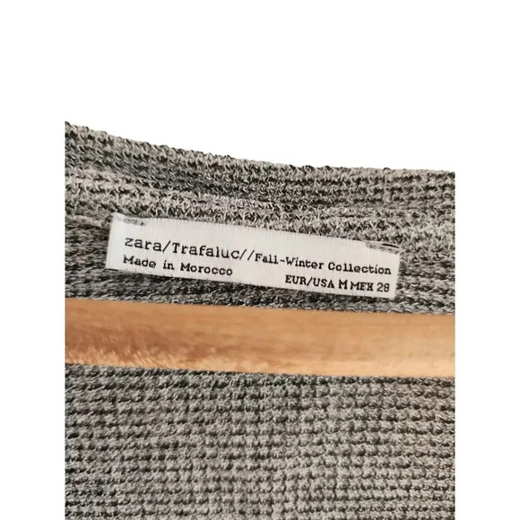 Zara Womens Gray Knit Long Sleeve V Neck Slit Pullover T Shirt Top Size Medium - Picture 3 of 5